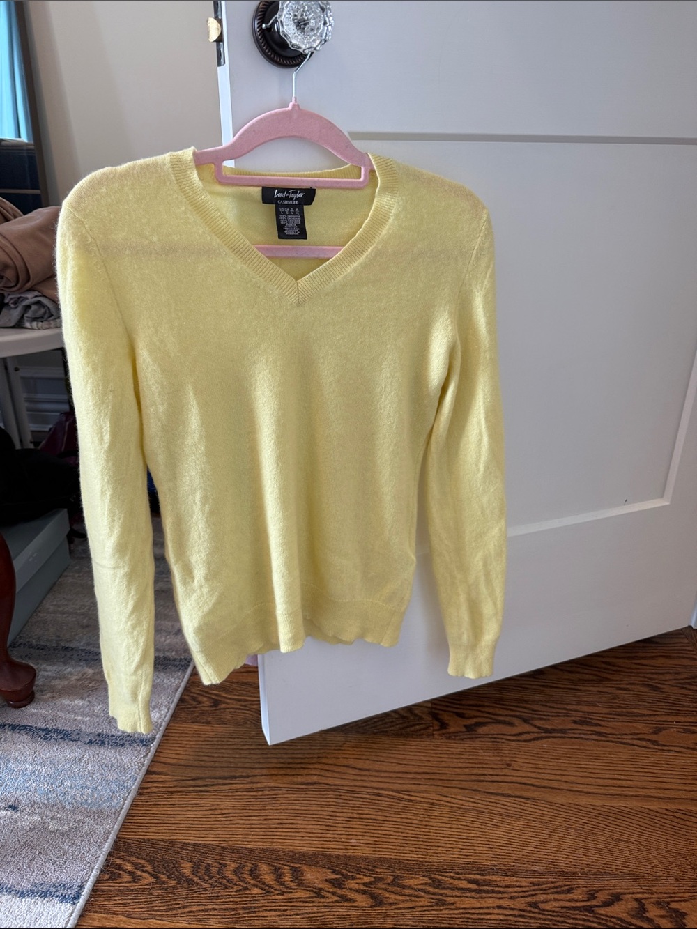 Lord & Taylor Soft Yellow V-Neck Sweater